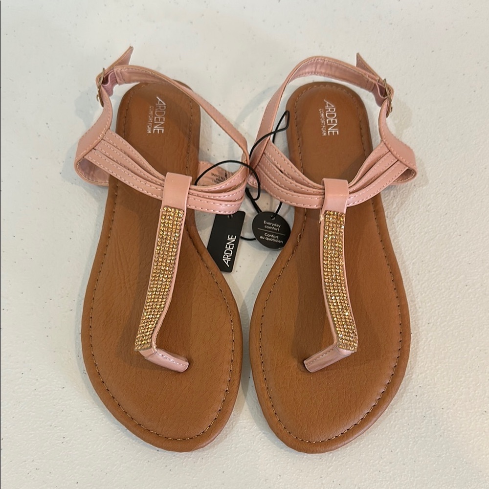 Ardene Pink embellished comfort foam sandals with t-strap design
